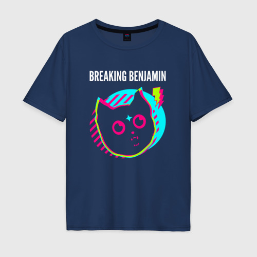 Мужская футболка из хлопка оверсайз с принтом Breaking Benjamin rock star cat, вид спереди №1