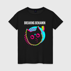 Женская футболка хлопок Breaking Benjamin rock star cat