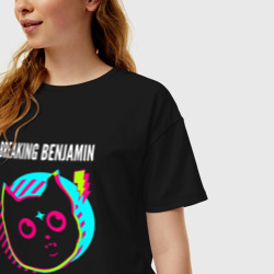 Женская футболка хлопок Oversize Breaking Benjamin rock star cat - фото 2