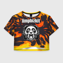 Женская футболка Crop-top 3D Limp Bizkit рок панда и огонь