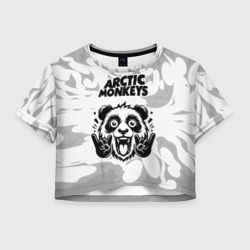 Женская футболка Crop-top 3D Arctic Monkeys рок панда на светлом фоне