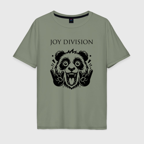 Мужская футболка хлопок Oversize с принтом Joy Division - rock panda, вид спереди #2
