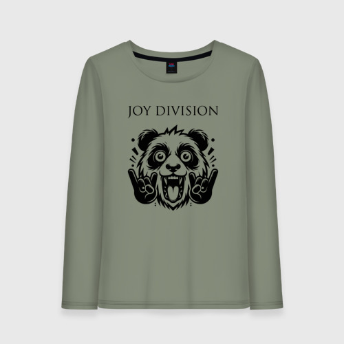 Женский лонгслив хлопок с принтом Joy Division - rock panda, вид спереди #2