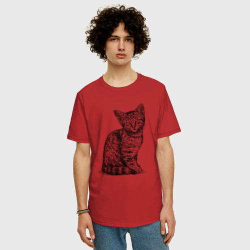 Мужская футболка хлопок Oversize с принтом Котенок симпатяга, фото на моделе #1