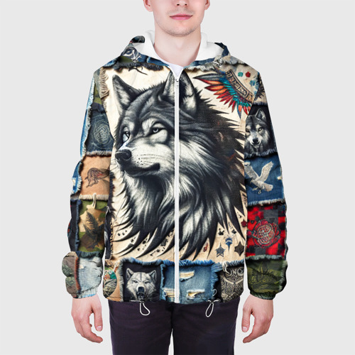 Мужская куртка 3D Волк на дениме Пэчворк, цвет 3D печать - фото 4