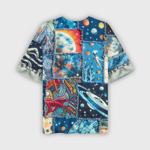 Мужская футболка oversize 3D Космические обитатели на дениме, цвет 3D печать - фото 2