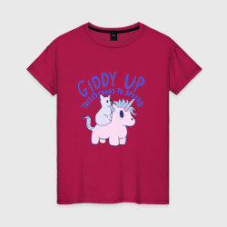 Единорог и кот – Женская футболка хлопок с принтом купить