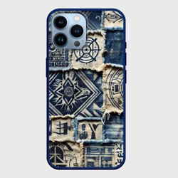 Чехол для iPhone 14 Pro Max Татуировки майя на дениме