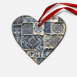 Деревянная игрушка Сердце Татуировки майя на дениме