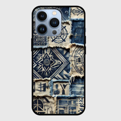 Чехол для iPhone 13 Pro Татуировки майя на дениме