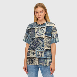 Женская футболка oversize 3D Татуировки майя на дениме - фото 2