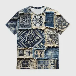 Мужская футболка 3D Татуировки майя на дениме