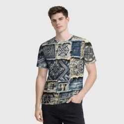 Мужская футболка 3D Татуировки майя на дениме - фото 2