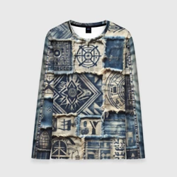 Мужской лонгслив 3D Татуировки майя на дениме