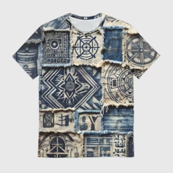 Мужская футболка 3D Татуировки майя на дениме