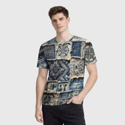 Мужская футболка 3D Татуировки майя на дениме - фото 2