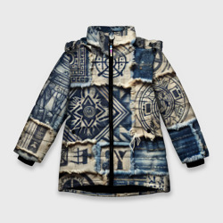 Зимняя куртка для девочек 3D Татуировки майя на дениме