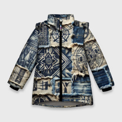 Зимняя куртка для девочек 3D Татуировки майя на дениме