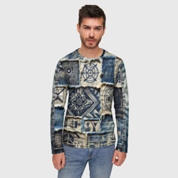 Мужской лонгслив 3D Татуировки майя на дениме - фото 2