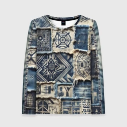 Женский лонгслив 3D Татуировки майя на дениме