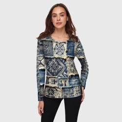Женский лонгслив 3D Татуировки майя на дениме - фото 2