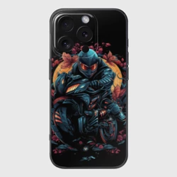 Чехол для iPhone 16 Pro Max силиконовый с защитой камеры Мотоцикл в стиле киберпанк