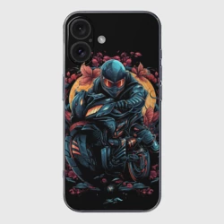 Чехол для iPhone 16 силиконовый с защитой камеры Мотоцикл в стиле  киберпанк