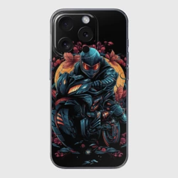 Чехол для iPhone 15 Pro силиконовый с защитой камеры Мотоцикл в стиле  киберпанк