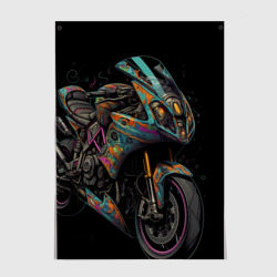 Темный мотоцикл  на черном фоне – Постер с принтом купить