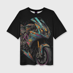 Темный мотоцикл  на черном фоне – Женская футболка oversize 3D с принтом купить со скидкой в -50%