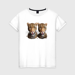 Женская футболка хлопок близнецы гепарды портрет
