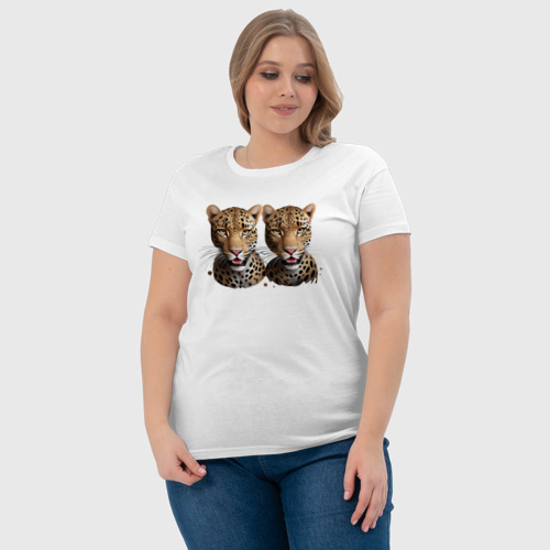 Женская футболка хлопок близнецы гепарды портрет, цвет белый - фото 6