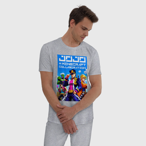 Мужская пижама хлопок с принтом Jojo and Minecraft - collaboration ai art, фото на моделе #1