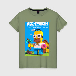 Homer Simpson and Minecraft - collaboration ai art – Женская футболка хлопок с принтом купить со скидкой в -20%