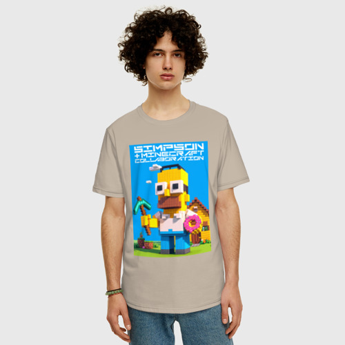 Мужская футболка хлопок Oversize Homer Simpson and Minecraft - collaboration ai art, цвет миндальный - фото 3