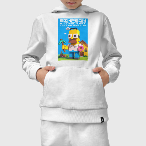 Детский костюм с толстовкой хлопок с принтом Homer Simpson and Minecraft - collaboration ai art, вид сбоку #3