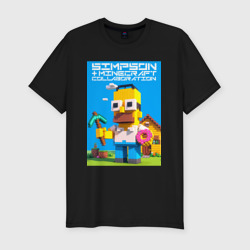 Мужская футболка хлопок Slim Homer Simpson and Minecraft - collaboration ai art