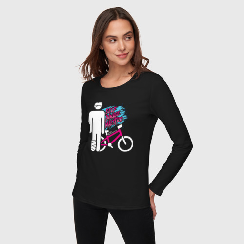 Женский лонгслив хлопок с принтом Sports mechanics Bicyclist, фото на моделе #1