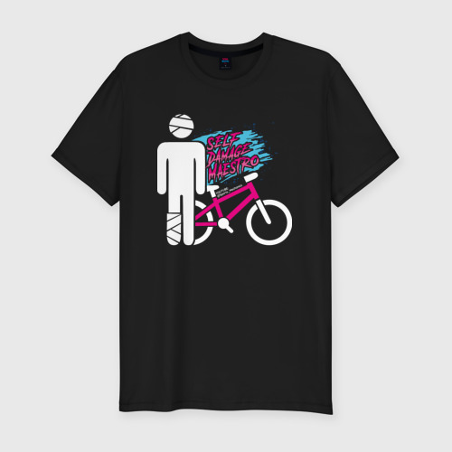 Мужская футболка хлопок Slim с принтом Sports mechanics Bicyclist, вид спереди #2