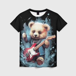 Женская футболка 3D Плюшевый медведь музыкант с гитарой