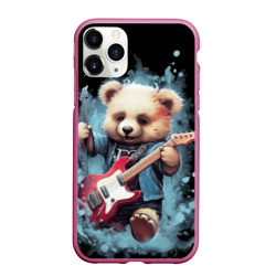 Чехол для iPhone 11 Pro Max матовый Плюшевый медведь музыкант с гитарой