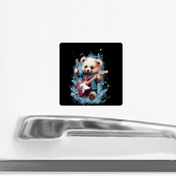 Магнит с принтом Плюшевый медведь музыкант с гитарой для любого человека, вид спереди №2. Цвет основы: белый