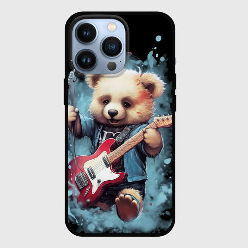 Чехол для iPhone 13 Pro Плюшевый медведь музыкант с гитарой, цвет черный