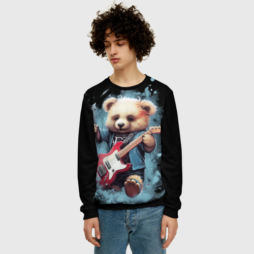 Мужской свитшот 3D Плюшевый медведь музыкант с гитарой, цвет черный - фото 3