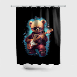 Штора 3D для ванной Плюшевый медведь музыкант с  гитарой