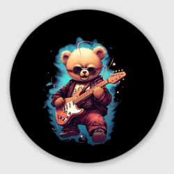 Круглый коврик для мышки Плюшевый медведь музыкант с  гитарой