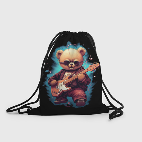 Рюкзак-мешок с принтом Плюшевый медведь музыкант с  гитарой, вид спереди №1