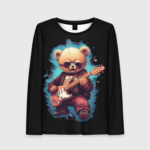 Женский лонгслив 3D Плюшевый медведь музыкант с  гитарой, цвет 3D печать
