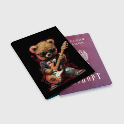 Обложка для паспорта матовая кожа Плюшевый медведь музыкант  с гитарой - фото 2