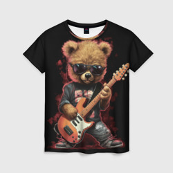 Женская футболка 3D Плюшевый медведь музыкант  с гитарой